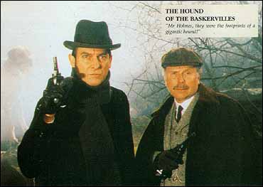 Sherlock Holmes a doktor Watson. V pozad...